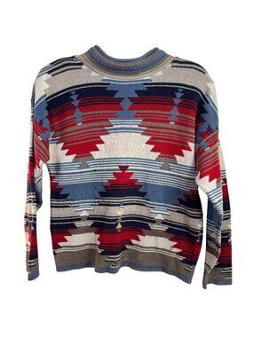 Vtg Babette & Partners Roll Neck Sweater Small Southwestern Aztec Red Blue Knit